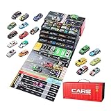 Krujecnt 48-teiliges Kinder Spielzeugautos Metall, Rückziehauto Set, Spielzeug Mit Reibungsantrieb Inklusive Garage, Tragbarer Rennstrecken-Aufbewahrungskoffer, Metallfahrzeugspielzeug