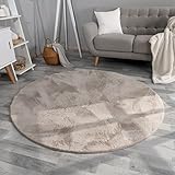 TT Home Wohnzimmer Teppich Hochflor Langflor Kunstfell Weich Modern Unifarben Flauschig, Farbe:Beige, Größe:120 cm Rund