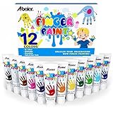 ABEIER Fingerfarben Kinder Ungiftig, Waschfest, 12 x 36ml, Auswaschbar Kleinkinder Fingermalfarben, Baby Farbe für Abdrücke, Sicheres Malzubehör für Kleinkinder Schule Frühes Lernen, Kinder ab 2 Jahre