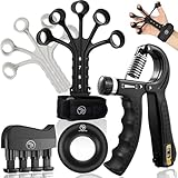STRABOZZ Handtrainer Fingertrainer, Verstellbares Griffkraft Trainer Set -5-Teilig- Unterarmtrainer, Fingerstrecker Neopren Handgelenk Band - Finger Grifftrainer - Grip Ring, Hand & Unterarm Training