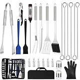 NXPZ 27Pcs Grillzubehör-Set aus Edelstahl, Professionelles Grillbesteck-Set, Grill-Zubehör, mit Aufbewahrungstasche, für Camping, Picknick, Garten, Wanderungen, Männer