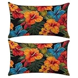 Kissenbezug 40x60 2et Set Samt Kissenbezüge Kissenhülle Dekokissen Orange Zierkissen Dekorative Sofa Kissen Botanische Blume Kopfkissenbezug für Couch Schlafzimmer Wohnzimmer 40 x 60 cm (XY700)