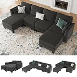 Howjoe U-Form Modulares Ecksofa mit schlaffunktion,Moderner Schlafsofa aus Stoff，umwandelbarer Sofa mit Hochdicht-Memory-Schaum, bequemer 6-Sitzer Modulares Eckcouch für den Wohnzimmer, Dunkelgrau