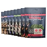 Amazon-Marke: Lifelong - Hundeleckerli, ohne Weizen mit Mono-Proteinquelle- gemischte Auswahl & Superfood (8 Packungen x 240gr)