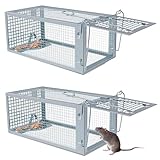 Mausefalle Lebend, Rattenfalle Lebendfalle 2er Set XL Groß Tierfalle Wiederverwendbare Mäuse Falle Lebend Käfig für Innen & Aussen, 100% Effektiv & Verletzungsfrei