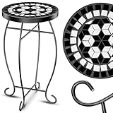 KESSER® Mosaiktisch Bistrotische Blumenhocker Rund 60 x 34 cm Metall Mosaik Beistelltisch Balkontisch Gartentische Terrassentisch Balkon Steinmosaik Garten Gartentisch Indoor Outdoor, Tetragon