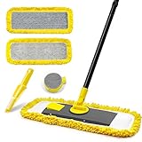 JEHONN Bodenwischer Wischmopp mit Mikrofaser & Chenille Pads, 127 cm Teleskopstiel Wischer Boden für Hartholz Laminat Fliesen Vinyl Küche Bad Haus (Gelb)