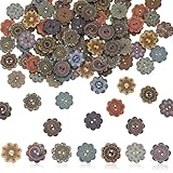 Ouligay 100 Stück Bunte Holzknöpf Vintage Knöpfe 20mm Retro Holzknöpfe zum Basteln Rund Knöpfe zum Annähen Gemischte Blumenknöpfe aus Holz für Nähen,Basteln,Dekoration,DIY Handwerk Deko