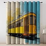 Bunt Verdunklungsvorhänge mit Ösen, Blickdicht und Thermo vorhänge, Gemalt Linien Bus Retro Muster, Superweich Gardinen für Wohnzimmer & Schlafzimmer - 7er Set H260×B140 cm