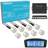 VSG24 Premium Kombi Einparkhilfe mit Display zum nachrüsten am Auto, PDC Parksensoren Vorne Hinten mit Stecksystem für einfachste Montage - 8 Rückfahrwarner Sensoren Parkhilfe Nachrüstsatz Weiß