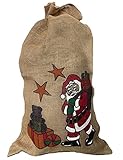 Riffelmacher 19411 - Jute-Sack mit Santa-Motiv, Größe 50 x 80 cm, verschließbar, Geschenk, Tasche, Beutel, Verpackung, Weihnachten, Nikolaus
