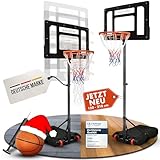VALENESS® Basketballkorb Outdoor - [135 bis 305 cm] Höhenverstellbarer und Wetterfester Ständer - Profi Korb Mit Basketball und Pumpe für Kinder und Erwachsene (Kinder 150-210 cm)