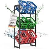 Getränkekistenregal 6 Kästen 3x2 Kisten 142x71x32 höhenverstellbar Metall verzinkt schwarz standfest freistehend Getränkeregal Kistenregal 3 Ebenen Getränkekistenständer Stellfüße Wasserkistenregal
