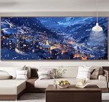 Malen Nach Zahlen Erwachsene Groß 80x200cm， Malen Nach Zahlen Winter Stadt Paint by Numbers Adult， Acrylfarben Leinwand Malen-Nach-Zahlen Anfänger， für Home Wand Dekor Geschenk， [Ohne Rahmen] A54