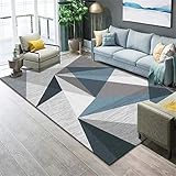 Kunsen 130X190CM Kinderzimmer Teppich Jungen Blauer, langlebiger und pflegeleichter geometrischer Teppich. Teppich Ornament Grau Großer Teppich Kinderteppich Jungen