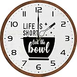 Geroclonup Life is Short Lick the Bowl Küchenwanduhr, 25,4 cm, leise, nicht tickend, batteriebetrieben, Holz, modernes Büro, schlichte, minimalistische Uhr, dekorativ für Küche, Zuhause, Badezimmer,