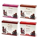 Rückfluss-Räucherkegel 4er Set – 10 Kegel pro Packung – Palo Santo, Drachenblut, Rose, Lotus