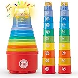 hahaland 10 Stück Stapelbecher Baby Spielzeug ab 1 Jahr, Regenbogen Stapelturm Baby Spielzeug mit Lichter Klänge Zahlen Nisten, Badespielzeug Strandspielzeug für ab 1 2 3 Jahr Junge Mädchen