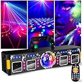 Fwiull 6-in-1 Discolicht Partylicht mit Fernbedienung, Musikgesteuerte RGB Disco Lichter, DMX Party Licht mit 125 Lichtmuster, DJ Licht Goldenes Stroboskop für Party, Club, Halloween, Weihnachten