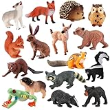 Ryvera Waldtiere Figuren Spielzeug, 16 Stück Mini-tierfiguren Set, Safari Tiere Spielfiguren Wald Tierfiguren Dschungel Kinderspielzeug ab 3 4 5 6 7 8 Jahre für Weihnachten Wald-Themen Kuchen Topper