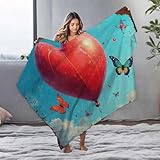 EJXN Babydecken, herzförmiger Ballon mit bunten Schmetterlingen, Flanelldecke, Überwurf, Decken für Couch, Aschenbecher (150 x 200 cm)