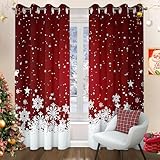 WONGS BEDDING Weihnachten Gardinen Blickdichte Vorhänge Schneeflocken Weihnachtsgardinen Vorhang Thermovorhang mit Ösen für Schlafzimmer Wohnzimmer Verdunklungsvorhang, 140x225 cm (BxH), 2er Set