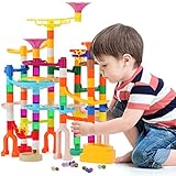 Murmelbahn Kinderspiel - Aktualisierung 166PCS Mehrfarbige Kugelbahn Marble Run Set mit Spannende Bahnelementen und Glasmurmeln, kinderspiel Geschenk für Kinder Mädchen Jungen 3-12 Jahren