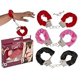 Erotische Handschellen mit Plüsch, 1 Stück, gemischt, rot, pink, schwarz, 2 Schlüssel, 53 g