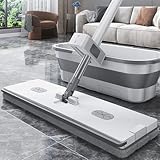 acfeco Bodenwischer Set mit Eimer, Wischmopp mit Auswringfunktion, Microfibre Wischer mit 2 Ersatz Wischpads 140cm Verlängerter Stange Nass- und Trockengebrauch für alle Hartböden Marmor Fliesen