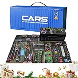 Mini-Rückziehauto-Set – 24 Fahrzeuge aus Druckgusslegierung, integriertes Garagen-Spielset | Reibungsbetriebene Spielzeugautos mit Aufbewahrungsboxmatte, Geschenkset für Kinder im Vorschulalter, Junge