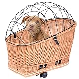 Hundefahrradkorb hinten – Fahrradkorb für kleine Hunde bis 12 kg – Weidenkorb mit Gitter & Kissen für Gepäckträger XL 60x39