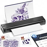 Itari A886 Tattoo Stencil Drucker Bluetooth, Schablone Drucker Druckköpfe Kompatibel mit Smartphone & PC, Thermodrucker Tattoo Maschine mit 10 Blätter Papier für Anfänger und Künstler, Schwarz