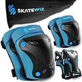 SKATEWIZ Knieschoner Kinder, Schoner Inliner Kinder - Protektoren Kinder - Schützer Inliner Kinder - Knieschützer Kinder, Inliner Schoner Kinder - Schlittschuhe Kinder, Blue Größe XS