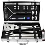 20-Teiliges BBQ-Grillbesteck-Set aus Hochwertigem Edelstahl Grillzubehör, Professionelles Grillgeschenk für Männer mit Grillkoffer, Grill-Besteck-Set für Garten und Camping