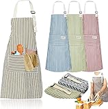 Senteen Baumwolle Küchenschürze 4 Stück Kochschürze Verstellbare Schürze mit Taschen Damen und Männer zum Kochen Backen Malen Hausarbeiten (Blau Grün Rot Braun)