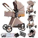3 in 1 Kinderwagen,kinderwagen set,verstellbarem Verdeck und Aluminiumrahmen(Khaki)