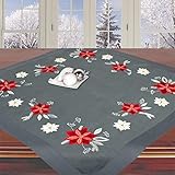Ernst Schäfer Stickpackung WEIHNACHTSSTERN, Tischdecken Set vorgezeichnet zum Sticken, mit Plattstich und Stielstich Selbersticken, Sticken zur Adventszeit Weihnachten, 85x85 cm, anthrazit grau