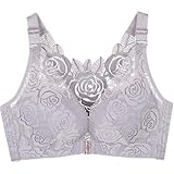 BH Damen ohne bügel große größen 120, Bügelloser BH mit Frontverschluss für Damen Weich Vorderverschluss Olle Abdeckung Dirndl Spitze Bequem T-Shirt Klassischer Sexy Ohne Bügel, Grey, 36D