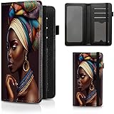 BEOTIWAD Scheckbuchhülle Premium Leder Scheckbuchhalter Brieftasche mit RFID-Blockierfunktion für Damen und Herren, Schwarze Kunst Afroamerikaner, Kompakt