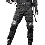 JOYASUS Paintball BDU Taktische Hosen Airsoft Hosen Multi-Tasche Diensthosen mit Knieschützer L, Schwarz