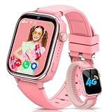 RUXINGX 4G Smartwatch Kinder, IP68 Wasserdicht Smartwatch mit GPS, SOS, Telefon, HD Videoanruf, Voice Chat, Schulmodus, Schrittzähler, Wecker, Schlafen, Kinderuhr für Mädchen und Jungen, Rosa