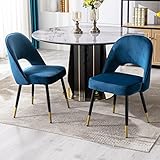 Wahson Samt Esszimmerstühle 2er Set Modern Seitenstühle Küchenstühle mit Metallbeinen Polsterstuhl für Esszimmer/Wohnzimmer/Küche,Blau
