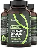 Flohsamenschalen Kapseln mit Probiotika – 1.400 mg Flohsamenschalenpulver pro Portion – 60 Hochdosierte Ballaststoff Kapseln - 99% Reine Indische Psyllium Husk & 6 Mrd. KBE Probiotika Komplex
