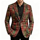 Generisch Weihnachtsmantel Herren Weihnachtsblazer Weihnachtsmotiv Weihnachtsjacken mit Taschen Weihnachten Herrenjacke Button Down Weihnachtsmann Mantel Retro Anzug Wintermode Langarm Freizeitjacke
