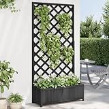 Homgoday Pflanzkübel mit Spalier Blumenkübel mit Spalier Blumenkasten mit Rankhilfe Rankkasten Holz Gartenspalier Pflanzkasten für Kletterpflanzen Schwarz Massivholz Tanne 90x35x180 cm