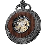 Tiong Taschenuhr aus Holz, mechanisch, Steampunk, elegant, Kupfer, offenes Zifferblatt, Herren-Taschenuhren mit Kettenbox