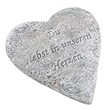 Logbuch-Verlag Großes Grabherz Du lebst in unseren Herzen 19 cm wetterfeste Grabdeko aus Polyresin in antik grau