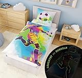 Carpe Sonno Kinderbettwäsche 135x200 Leuchtet im Dunkeln + 10 Spiele - Leuchtende Kinder Bettwäsche Glow in The Dark - Fussball Bettwäsche Fussballer Baumwolle - Bettwäsche Fussball Jungen