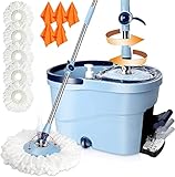 Midyb Wischmopp Set mit Eimer, Putzeimer mit Wischmop und 5 Mikrofaser Pads, Bodenwischer Set mit 145 cm Edelstahl Teleskopstiel & Fußpedal für die Reinigung von Hartholz, Fliesen, Boden