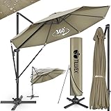 tillvex® Premium Alu Sonnenschirm 330 cm + Abdeckung & Windsicherung | Ampelschirm 6-Fach Verstellbar mit Kurbel | Gartenschirm 360° Drehbar Neigbar Kippbar | Kurbelschirm UV50+ Groß wasserdicht